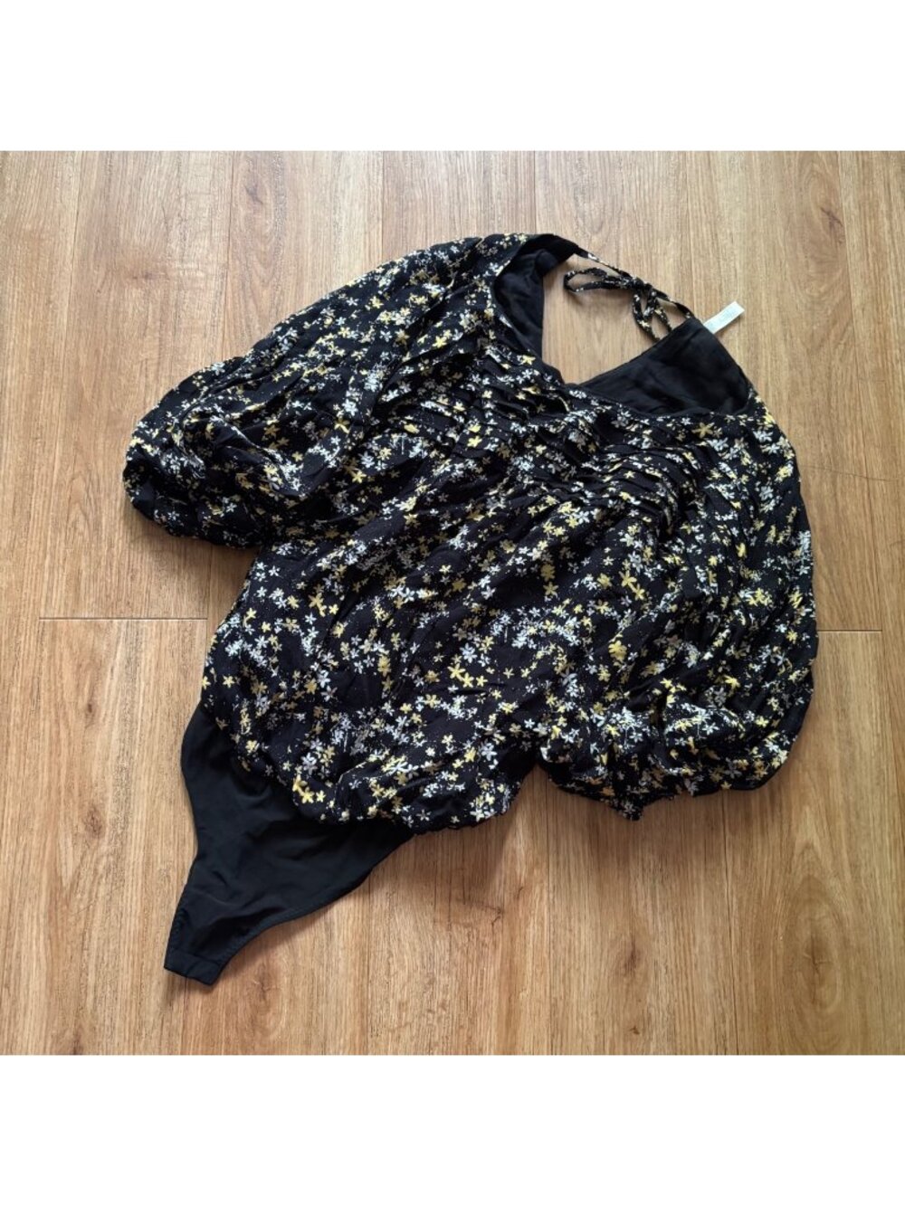 Free People Intimately Dessa Floral Short Puff Sleeve Bodysuit Women’s Size XS